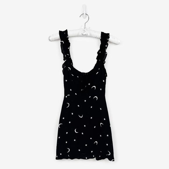 Reformation Armadillo Mini Dress Size 2 Black Celestial Print Girlcore Festival - Picture 1 of 3